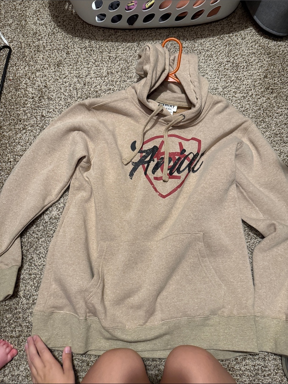 Ariat Tan Hoodie with Red Shield Accent